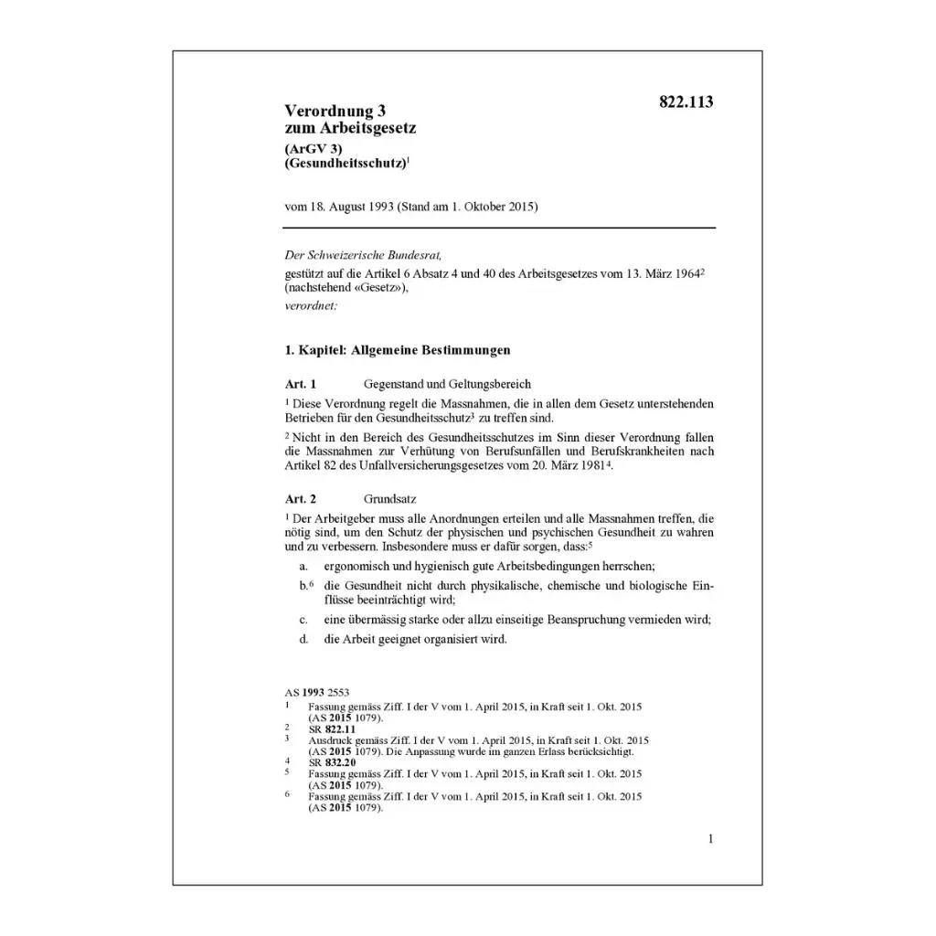 Verordnung 3 zum Arbeitsgesetz, ArGV 3