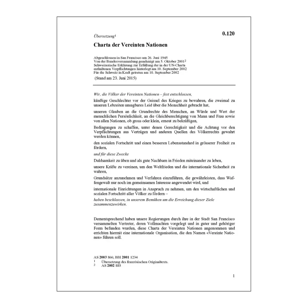UNO-Charta, Charta Vereinten Nationen