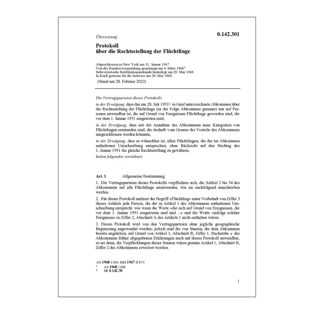 Protokoll, Rechtsstellung Flüchtlinge