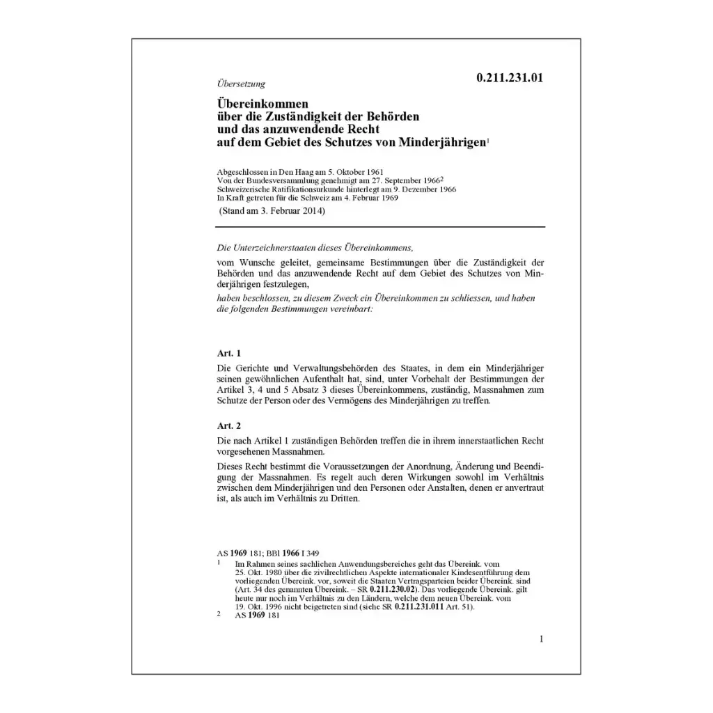 Übereink. Schutz von Minderjährigen