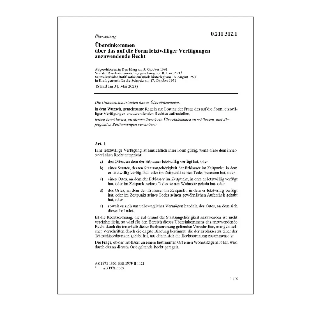 Übereink. Form letztwilliger Verfügungen