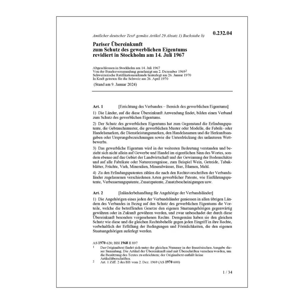Pariser Übereink. gewerbliches Eigentum, PVÜ