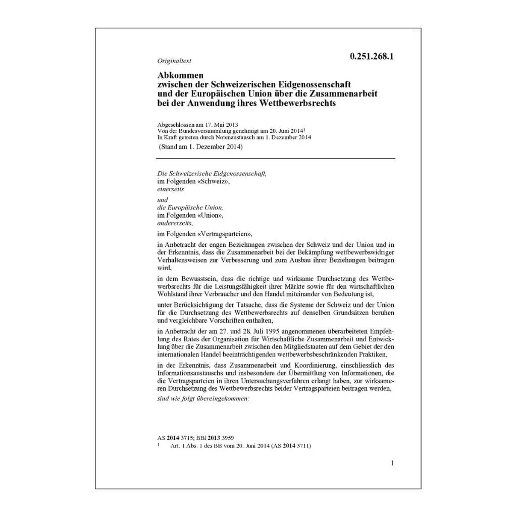 Abk. CH-EU Wettbewerbsrechts, Kooperationsabkommen 2013