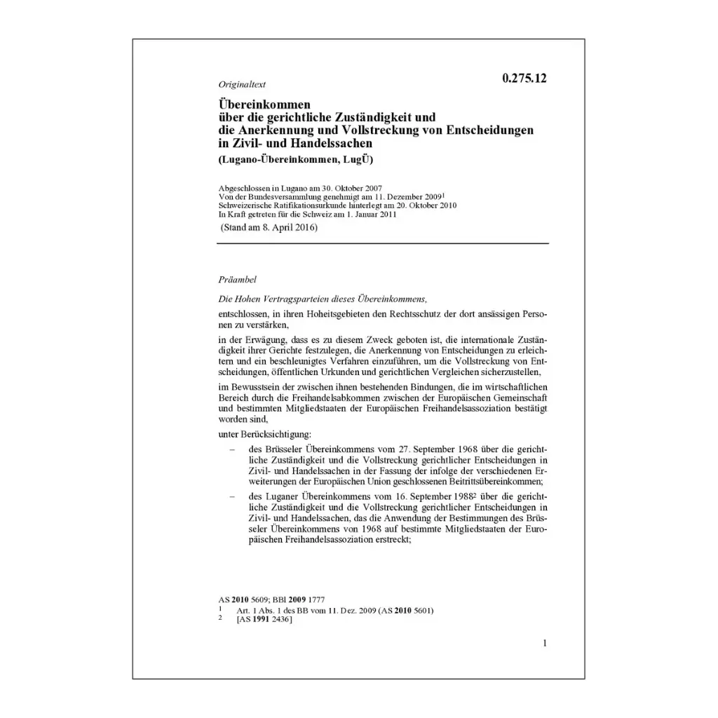 Lugano-Übereinkommen, LugÜ