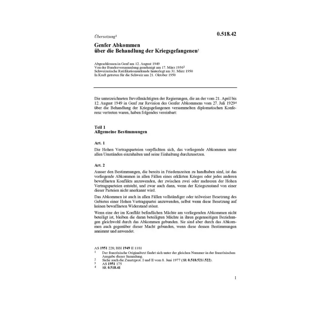 Genfer Abk. Behandlung Kriegsgefangener