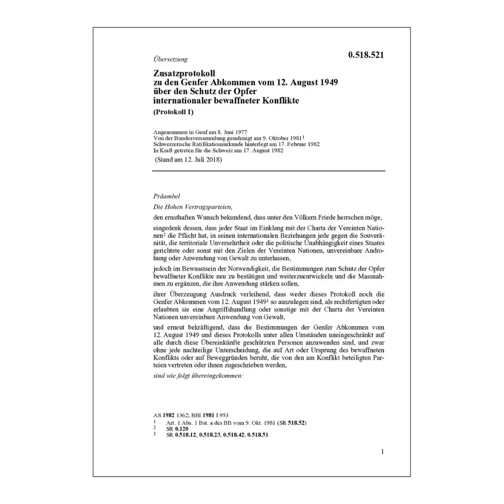 Zusatzprot. Genfer Abk. Opfer (Prot. I)