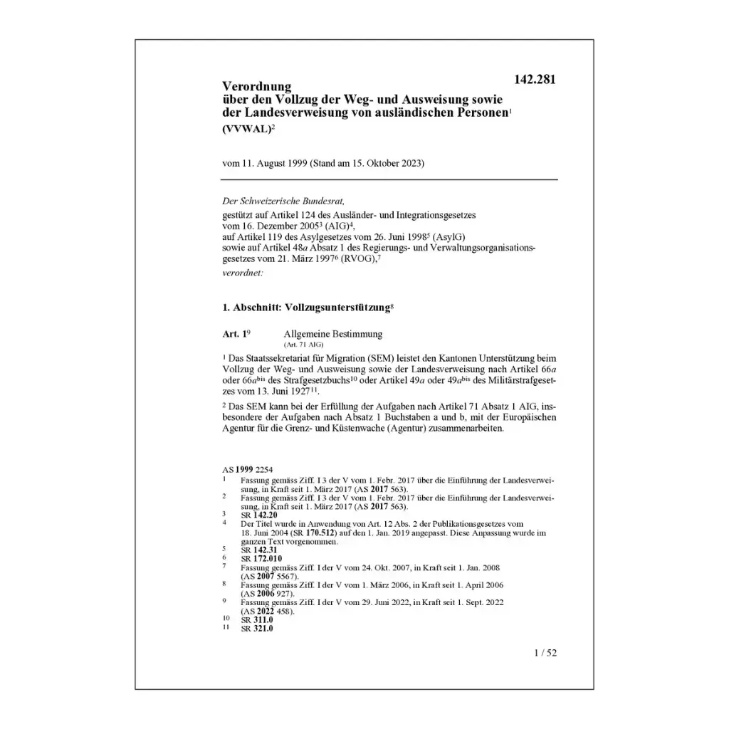 V Weg-+ Ausweisung ausländ. Person VVWAL