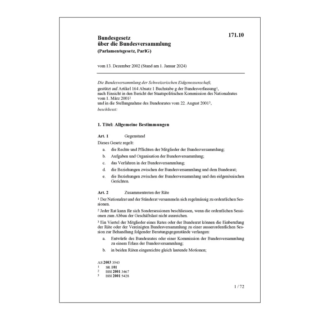 Parlamentsgesetz, ParlG