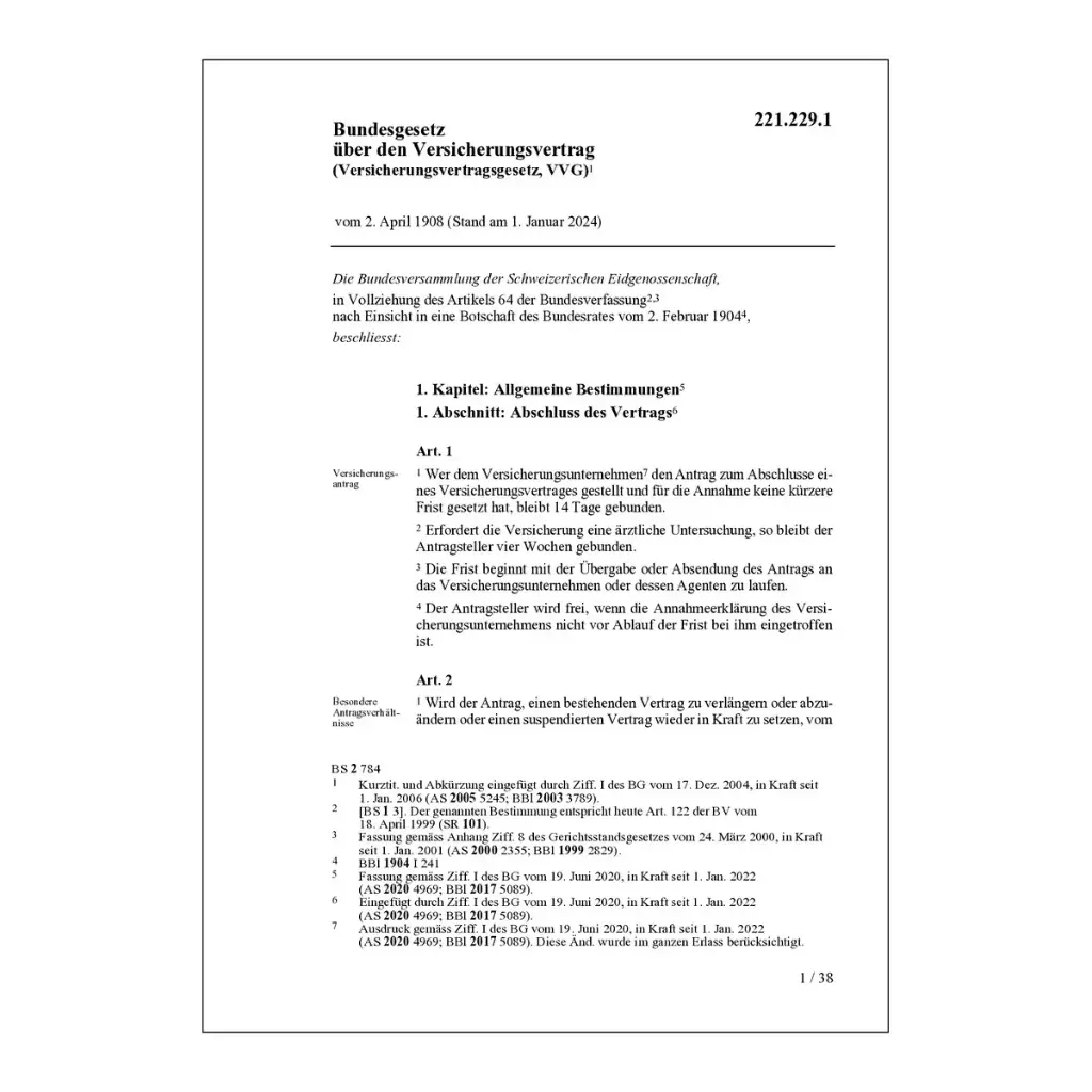 BG Versicherungsvertrag, VVG