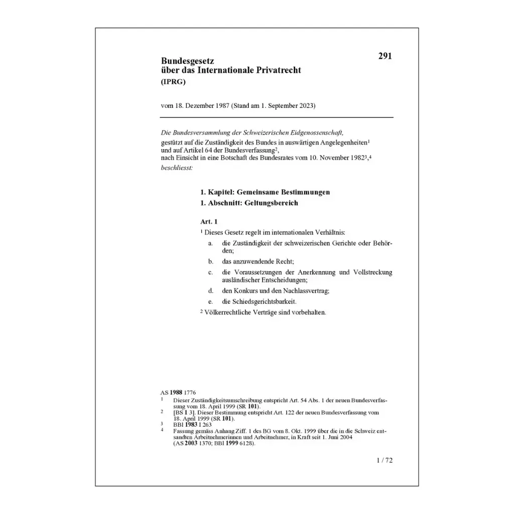 BG Internationale Privatrecht, IPRG