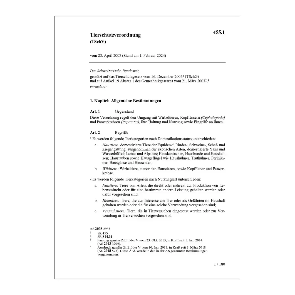 Tierschutzverordnung, TSchV