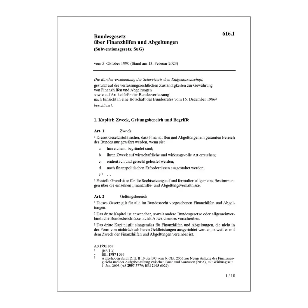 Subventionsgesetz, SuG