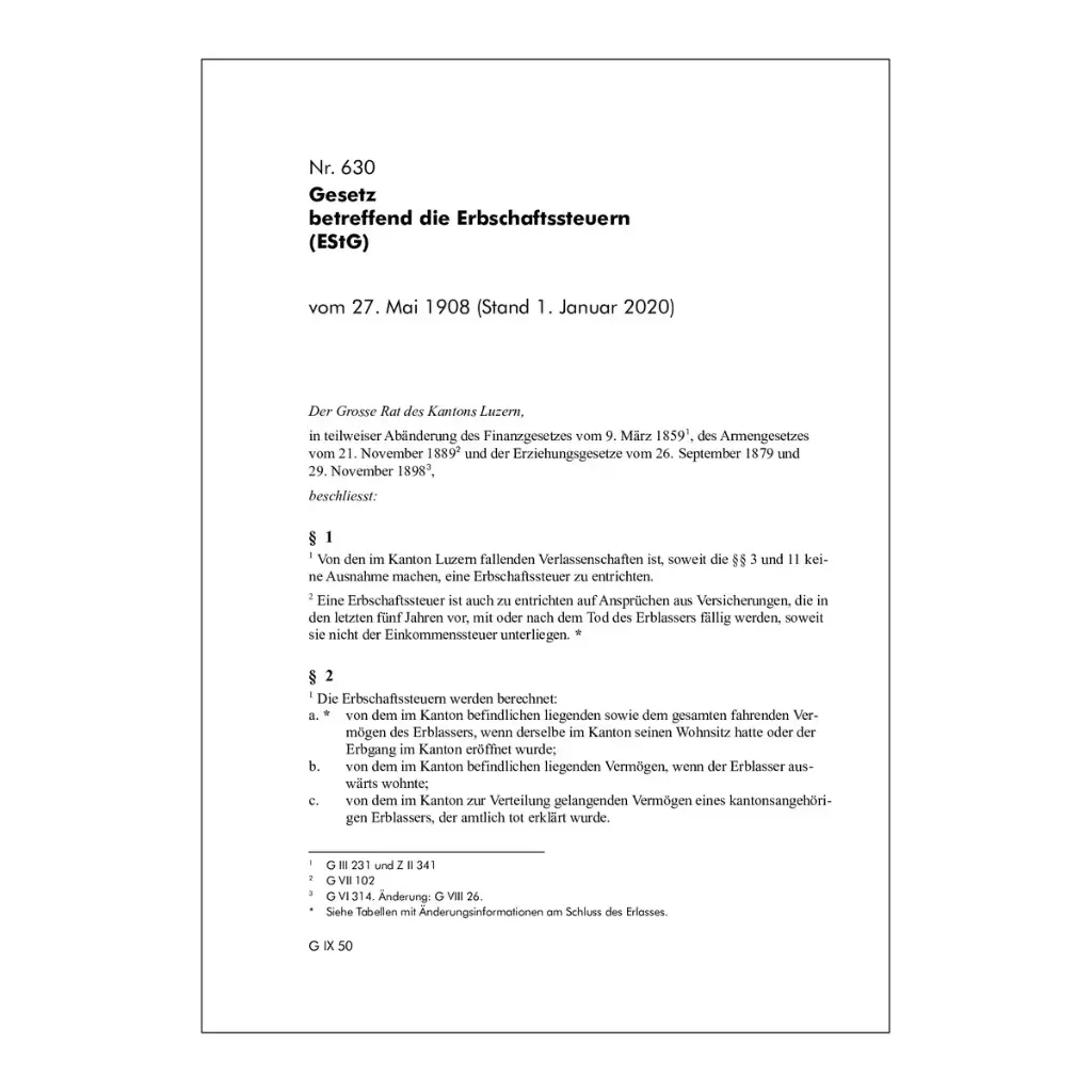 Gesetz betreffend die Erbschaftssteuern Luzern, EStG LU