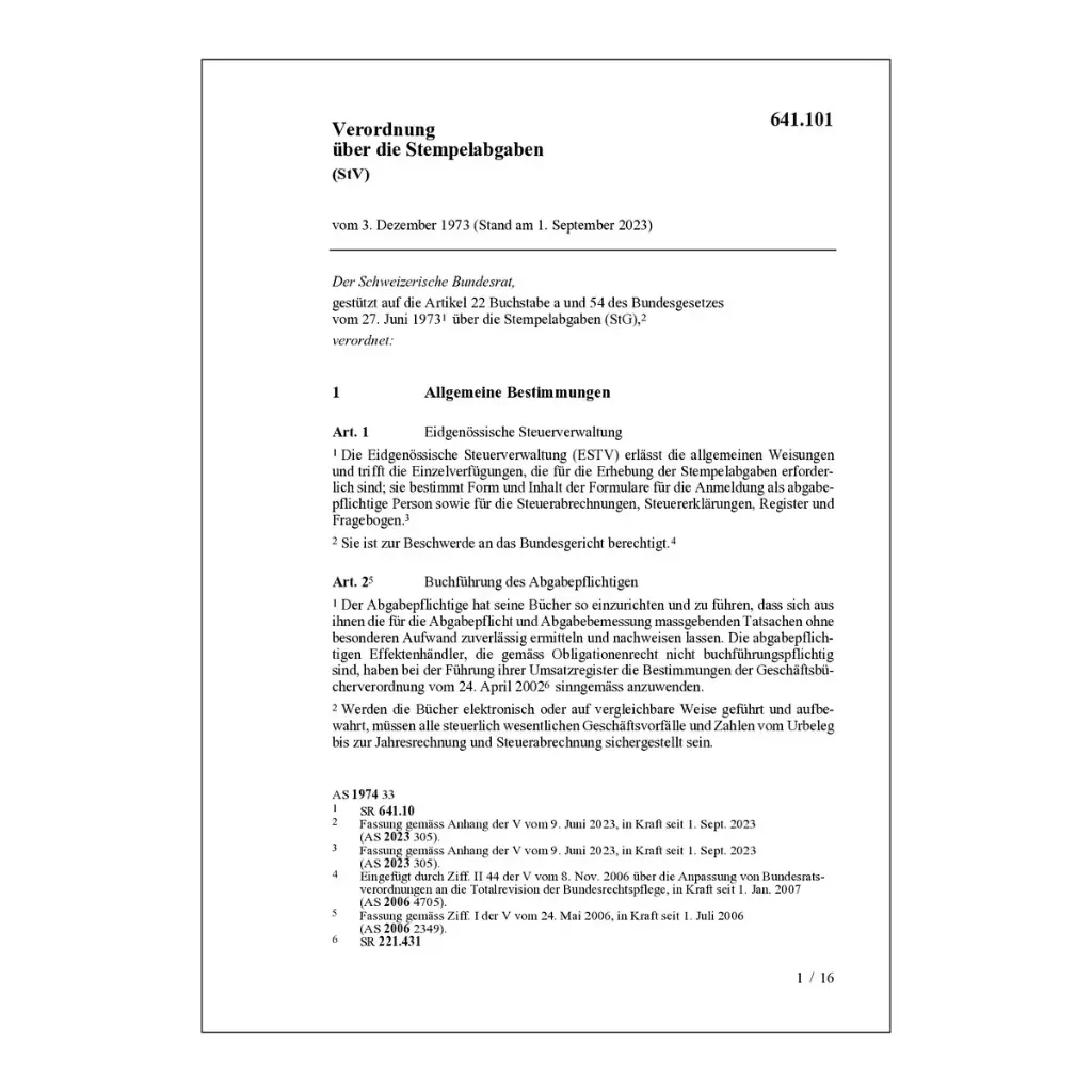 V über Stempelabgaben, StV