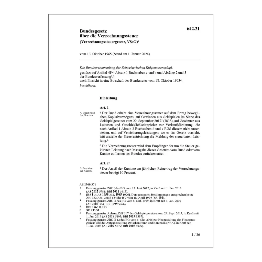 BG über die Verrechnungssteuer, VStG