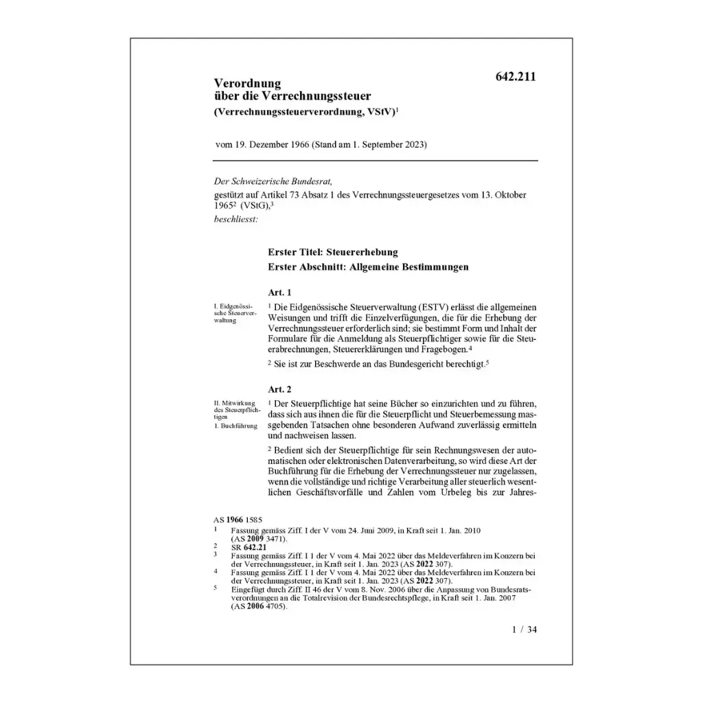 VV zu BG über Verrechnungssteuer, VStV