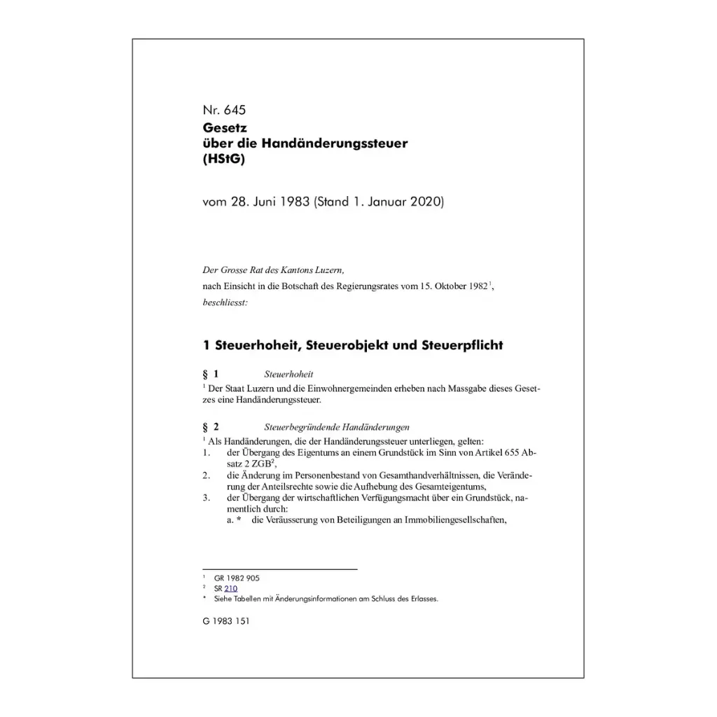 HStG, Gesetz über die Handänderungssteuer Luzern