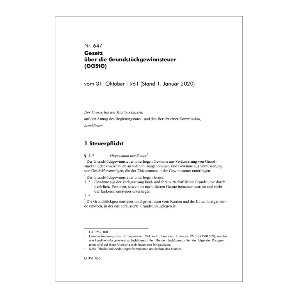 GGStG, Gesetz über die Grundstückgewinnsteuer Luzern