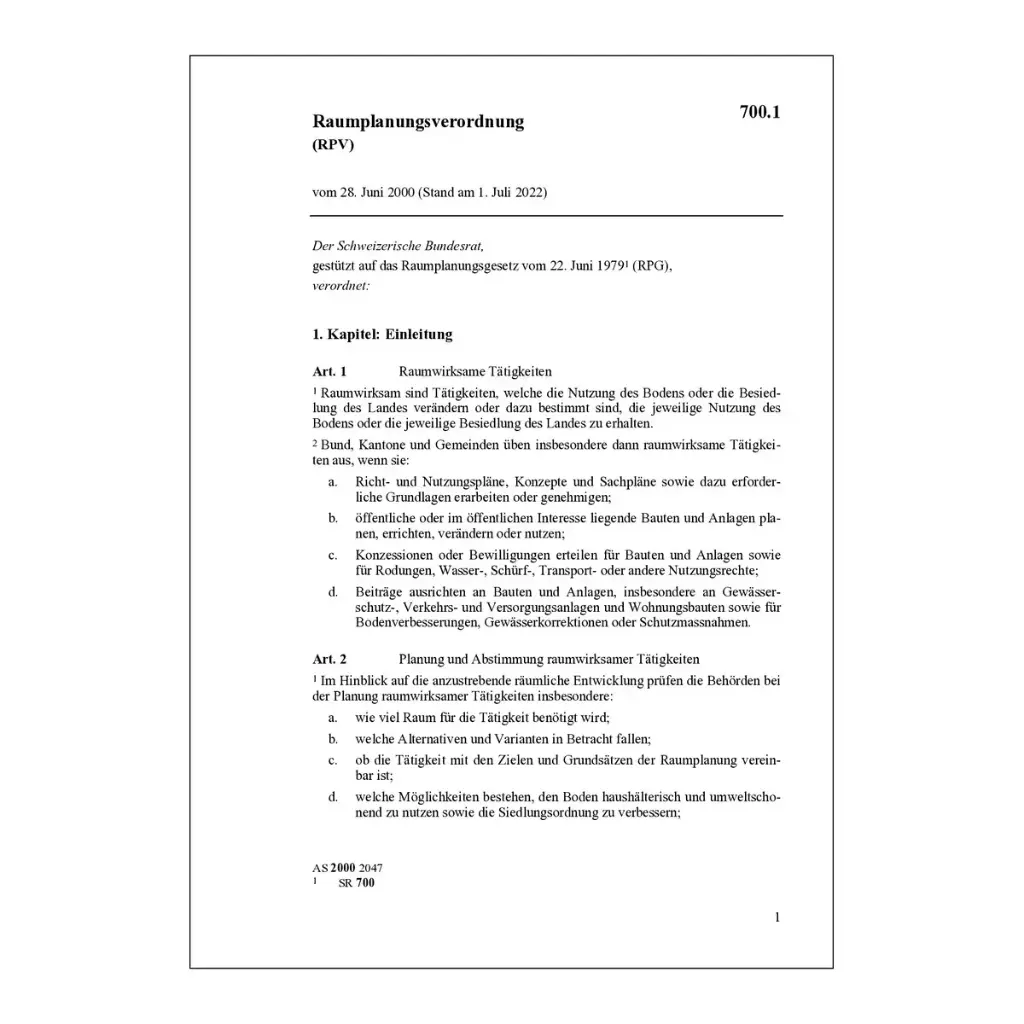 V über die Raumplanung, RPV