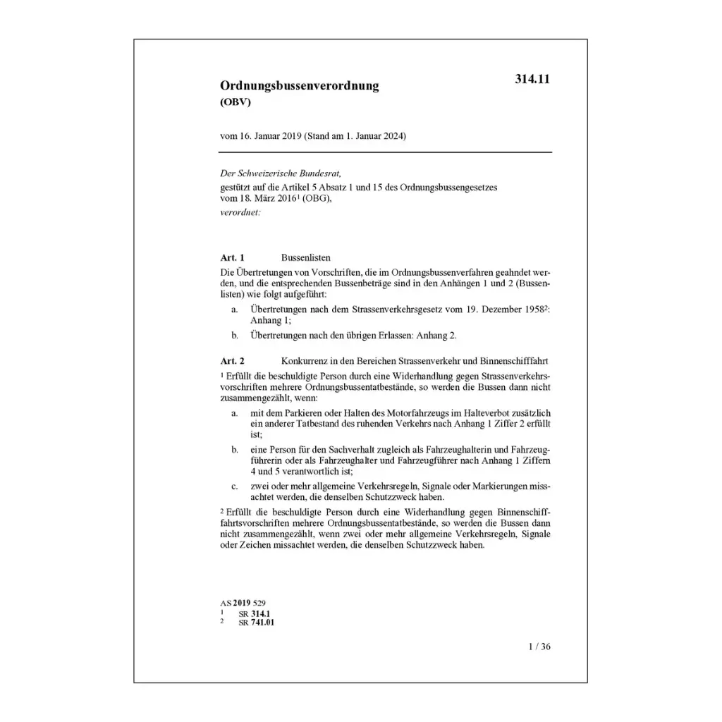 V Berichtigung Ordnungsbussenverordnung, OBV