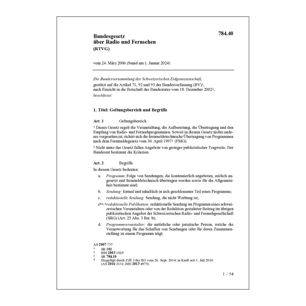 BG über Radio und Fernsehen, RTVG