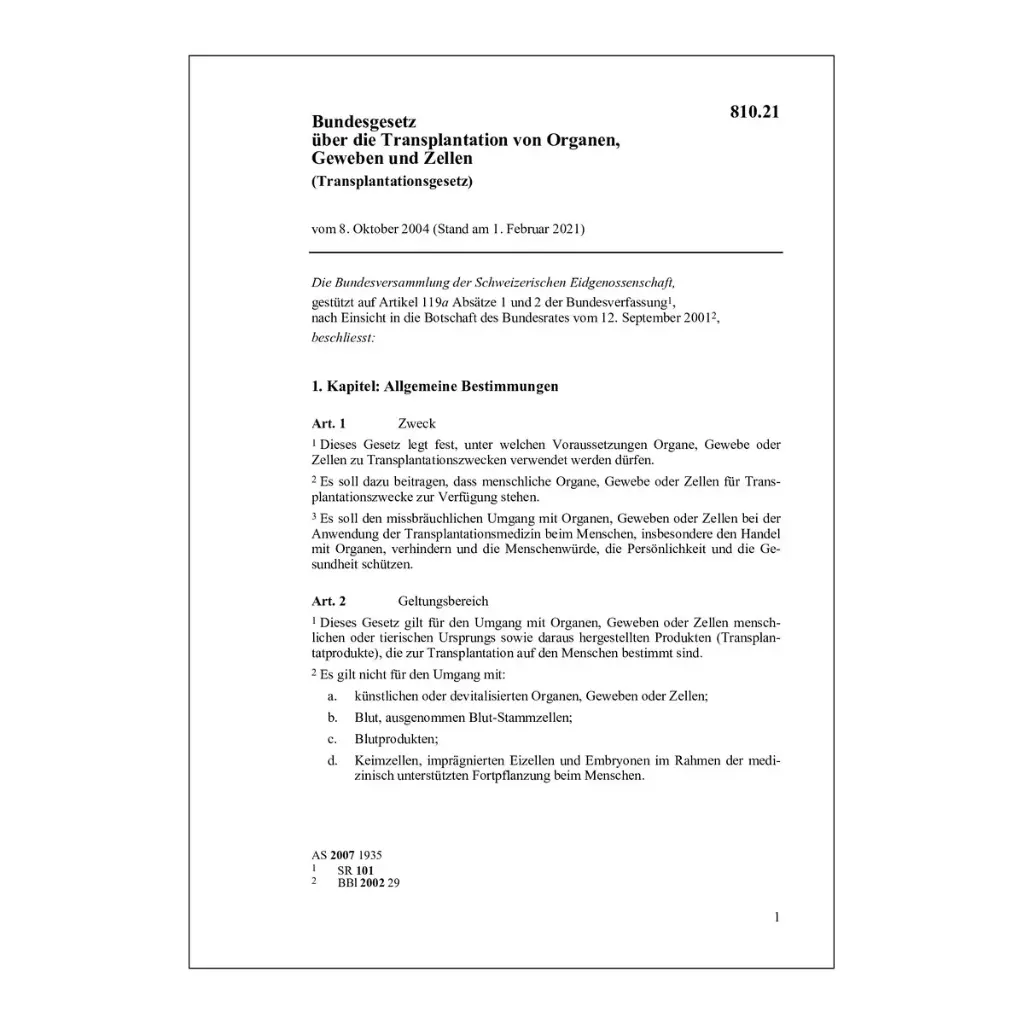 BG über die Transplantation, Transplantationsgesetz