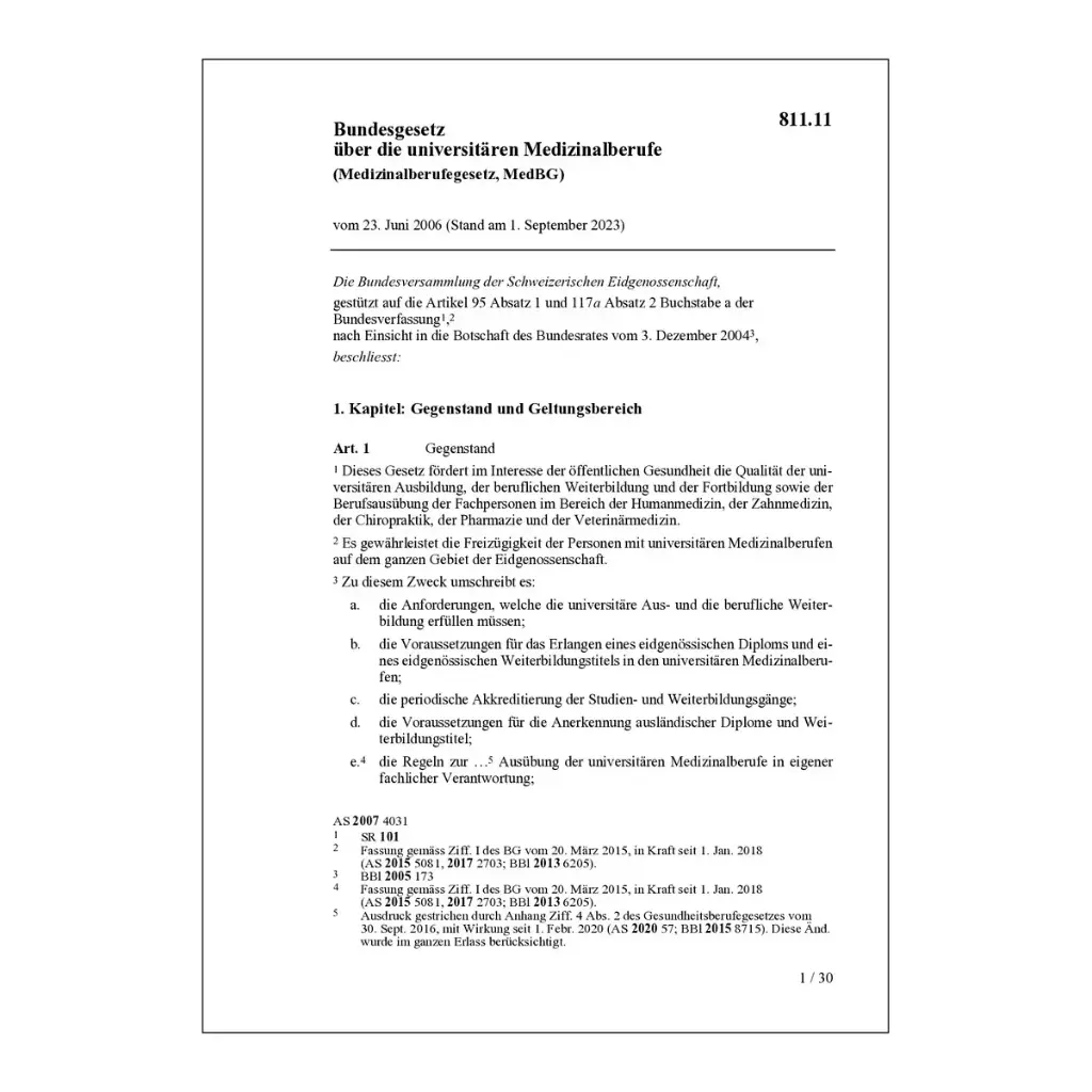 Medizinalberufegesetz, MedBG