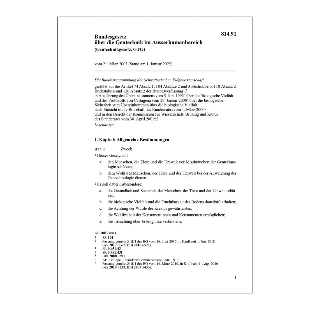 BG Gentechnik im Ausserhumanbereich GTG