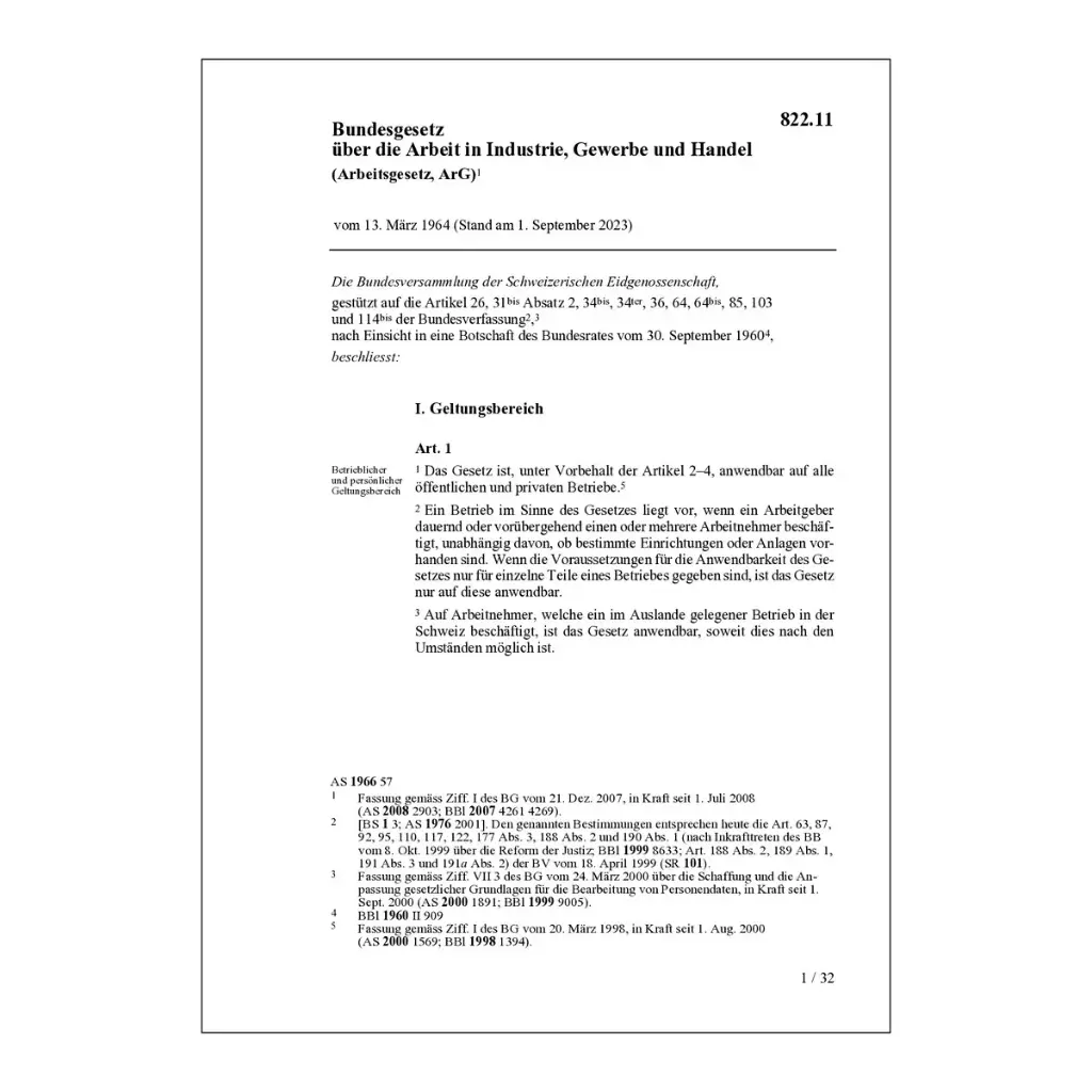BG, Arbeitsgesetz, ArG