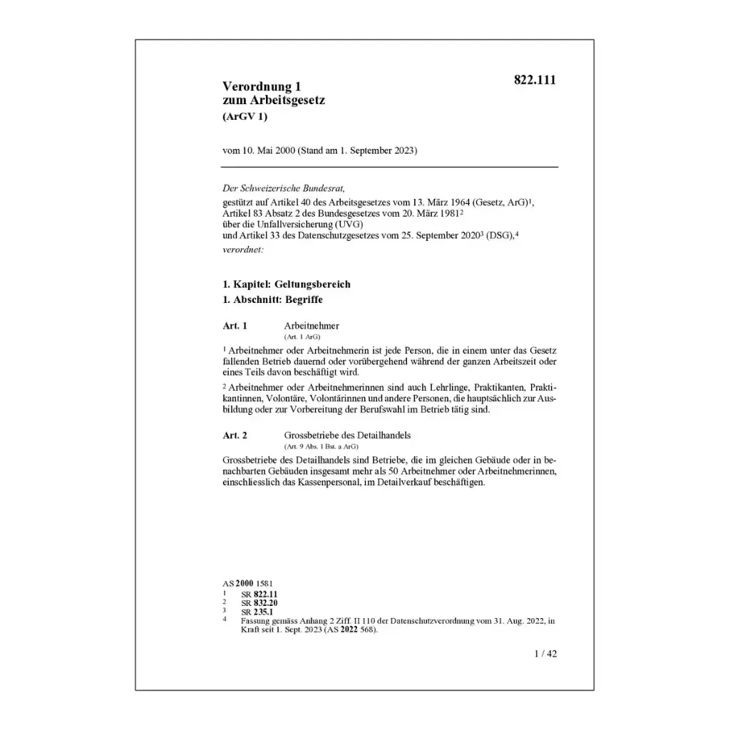 V, Nr. 1 zum Arbeitsgesetz, ArGV 1