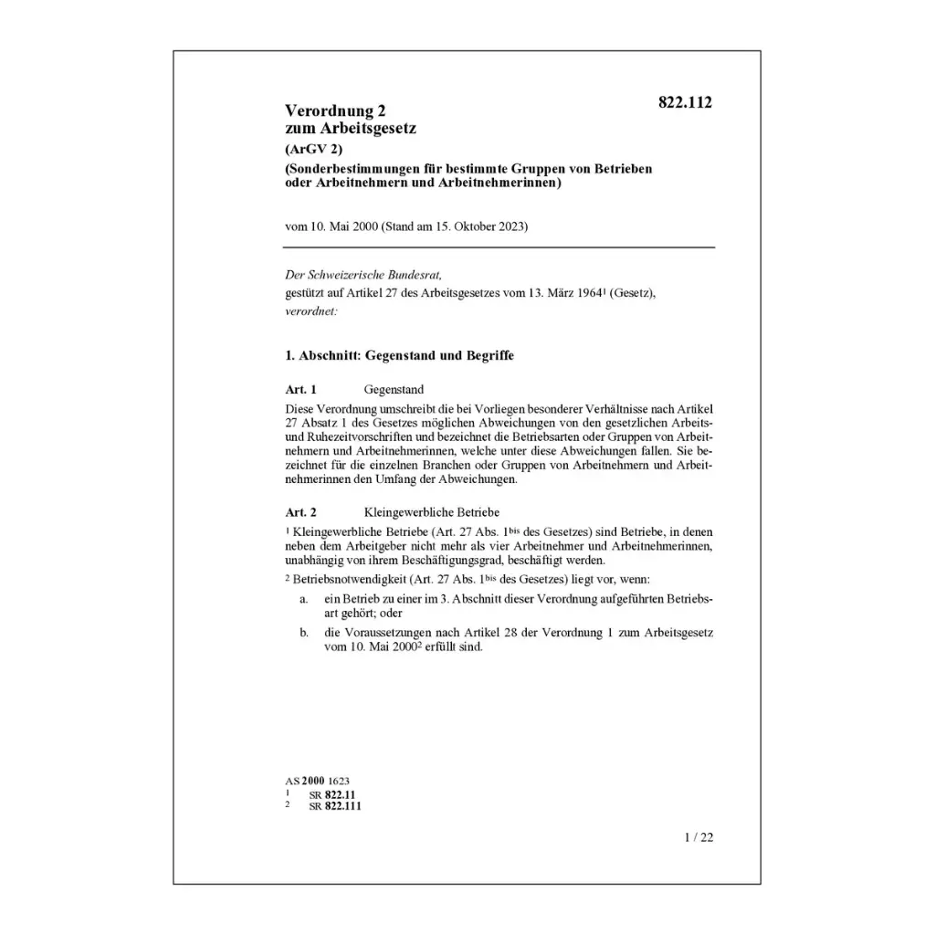 V Nr. 2 zum Arbeitsgesetz, ArGV 2