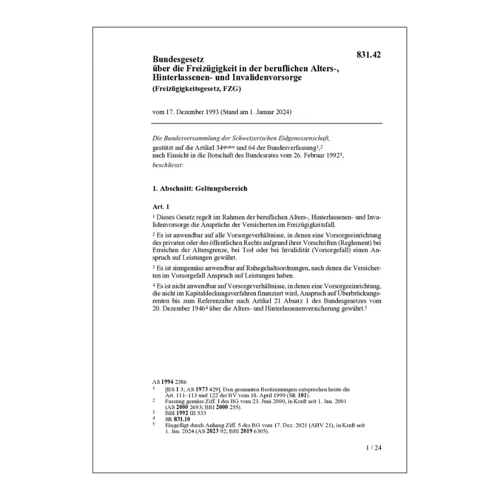 BG Freizügigkeit berufl. Vorsorge, FZG