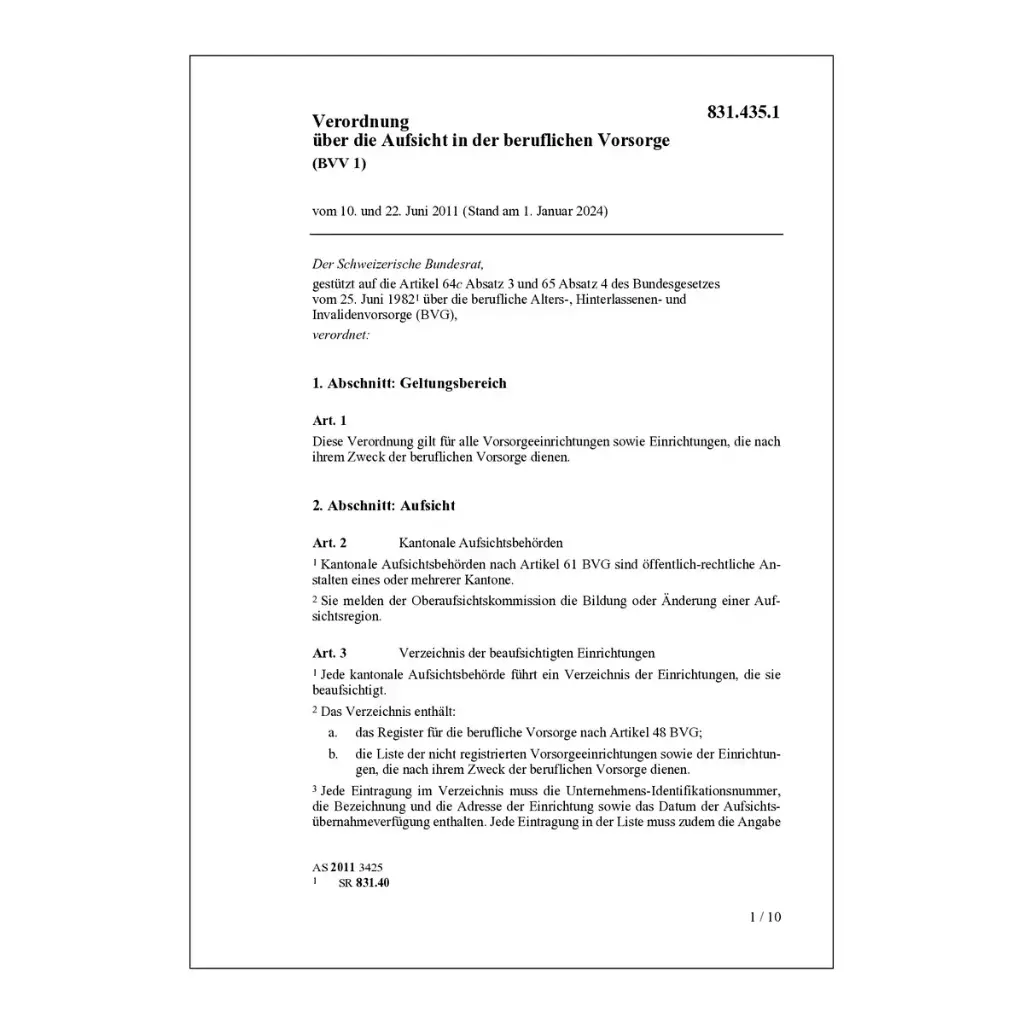 V Aufsicht beruflichen Vorsorge BVV 1