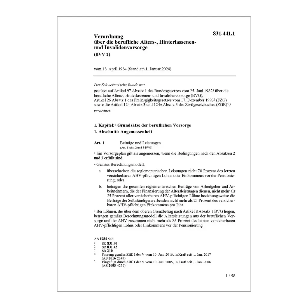 V berufliche Vorsorge, BVV 2