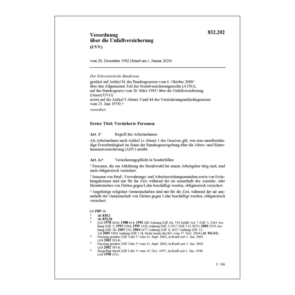 V Unfallversicherung, UVV