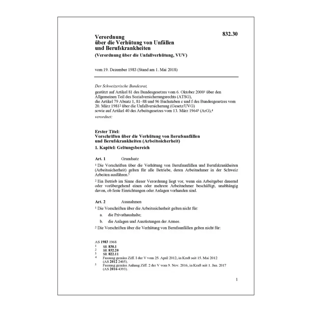 V Verhütung von Unfällen, VUV