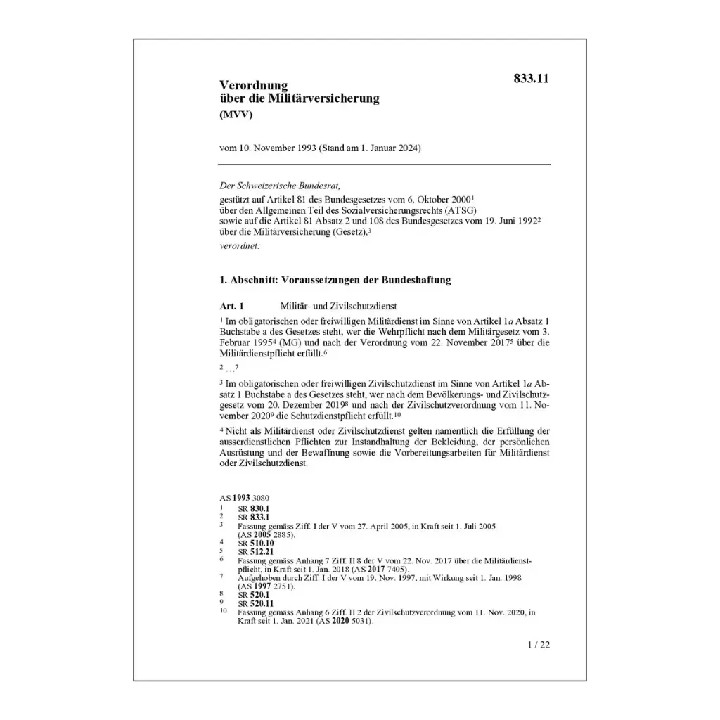 V über Militärversicherung, MVV