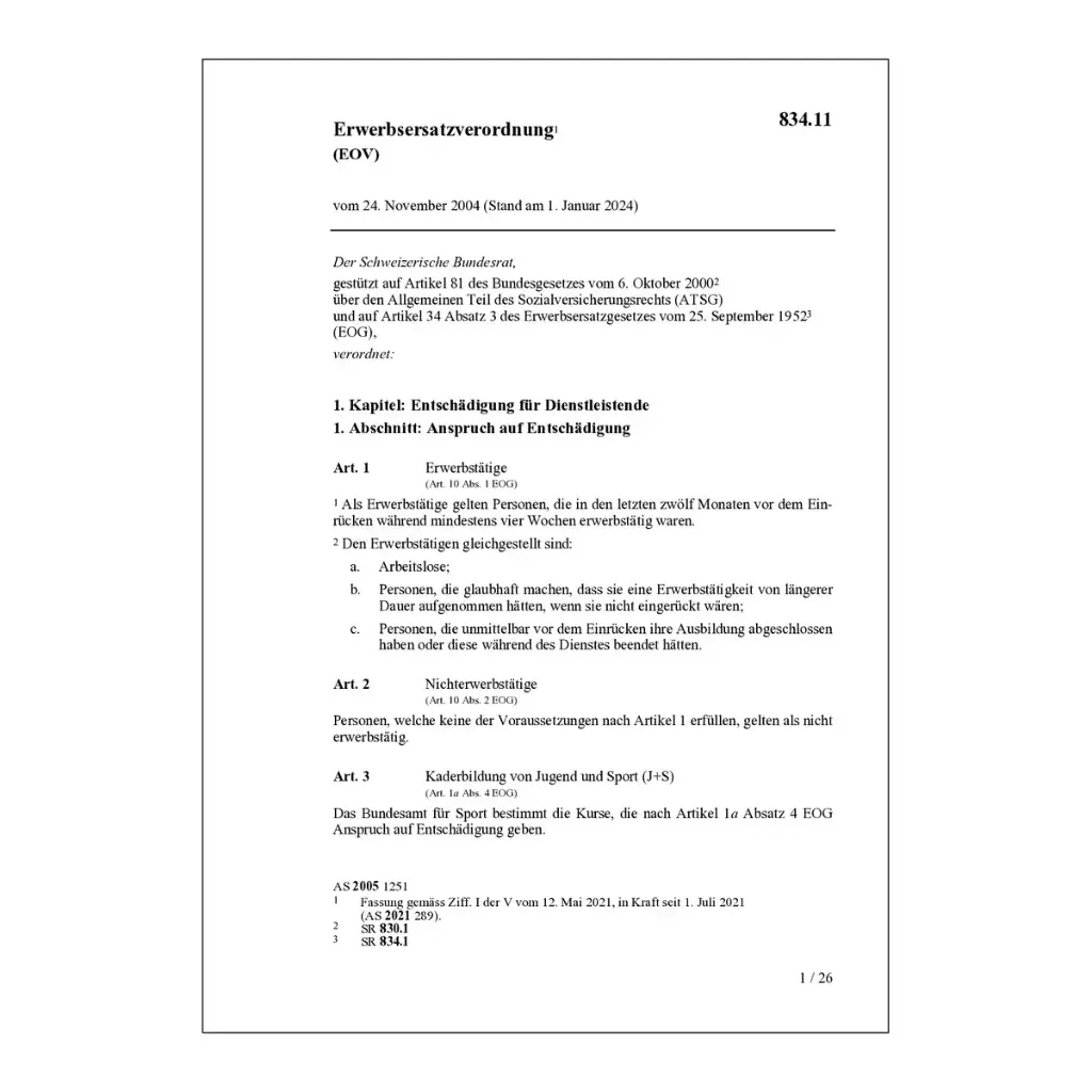 V Erwerbsersatzordnung, EOV