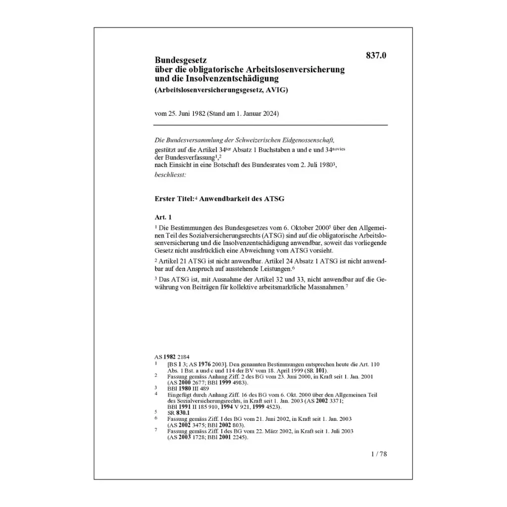 BG Arbeitslosenversicherung, AVIG