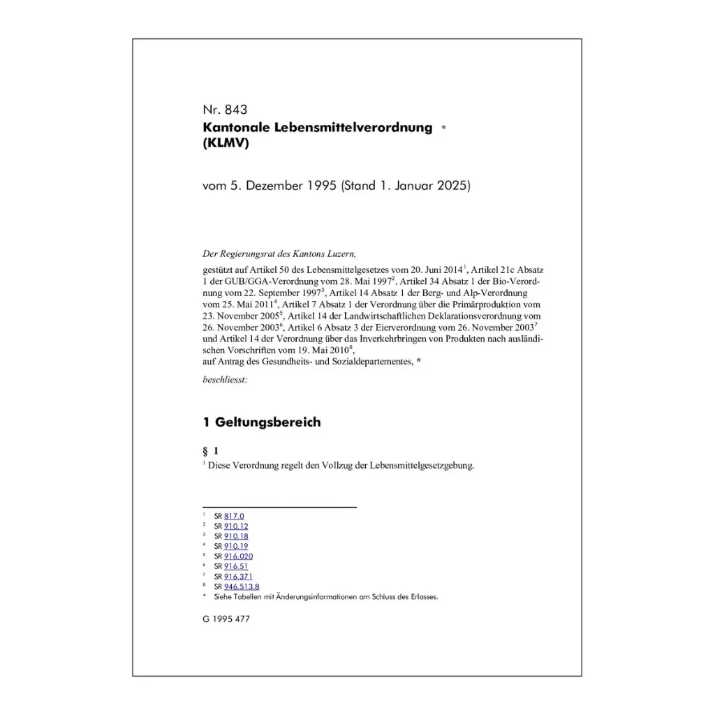 Kantonale Lebensmittelverordnung, KLMV