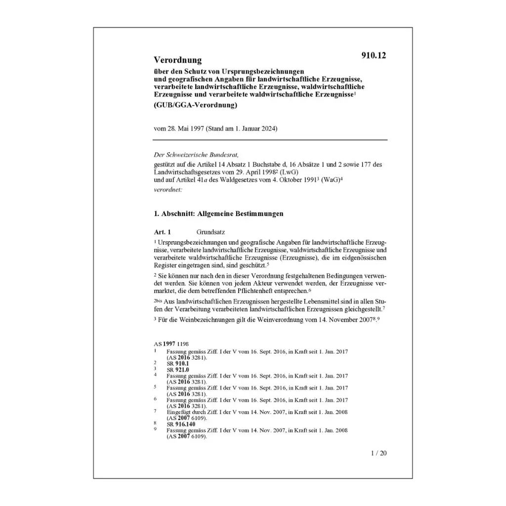 V Schutz Ursprungsbezeichnungen GUB/GGA