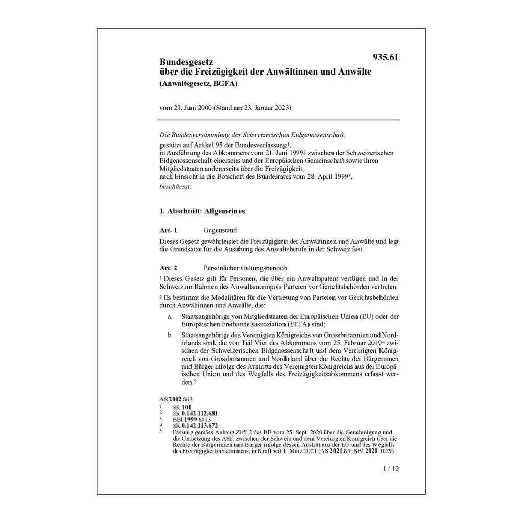 Anwaltsgesetz, BGFA, Freizügigkeit