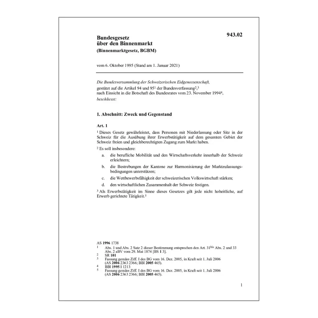 BG über den Binnenmarkt, BGBM