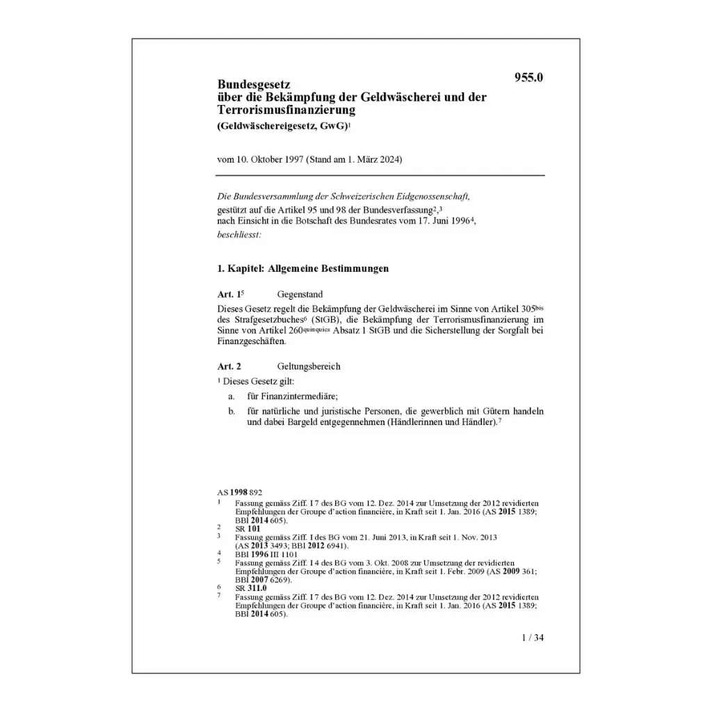 BG Bekämpfung Geldwäscherei Finanzsektor, GwG
