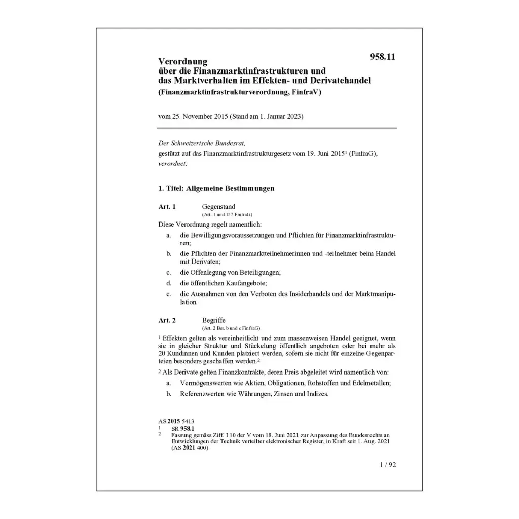 Finanzmarktinfrastrukturverordnung, FinfraV