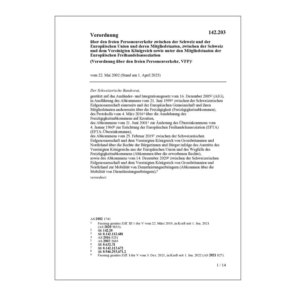 Verordnung über den freien Personenverkehr, VFP