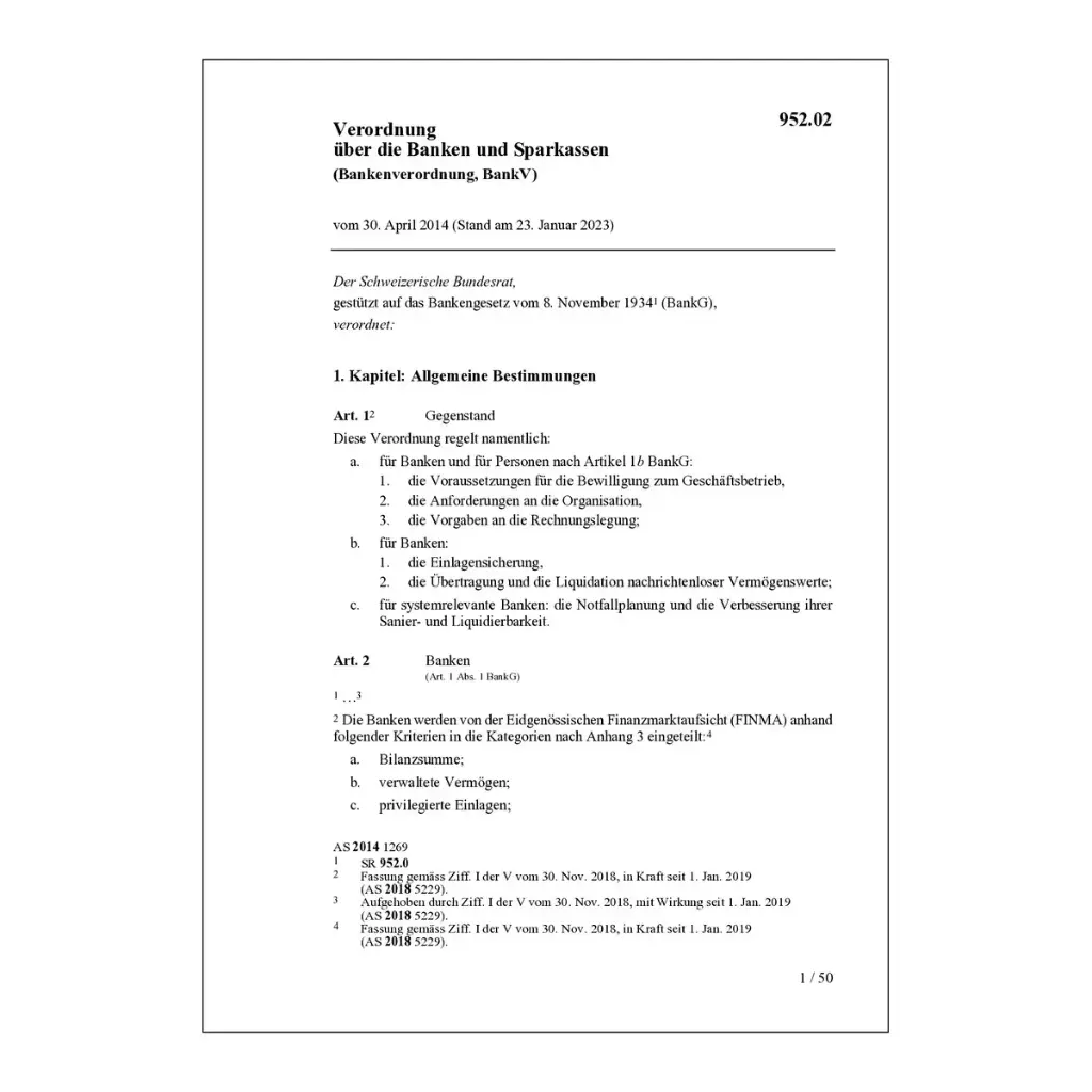 Verordnung über die Banken und Sparkassen (Bankverordnung, BankV)