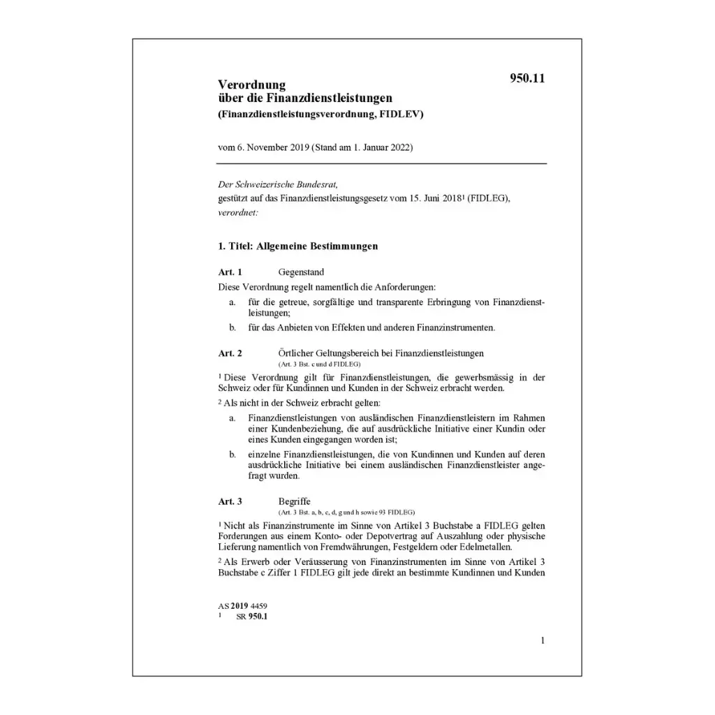 Verordnung über die Finanzdienstleistungen (Finanzdienstleistungsverordnung, FIDLEV)