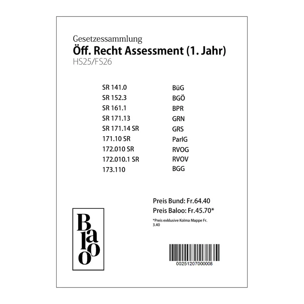 Gesetzessammlung Öffentliches Recht (Bundesstaatsrecht) Assessment HS25