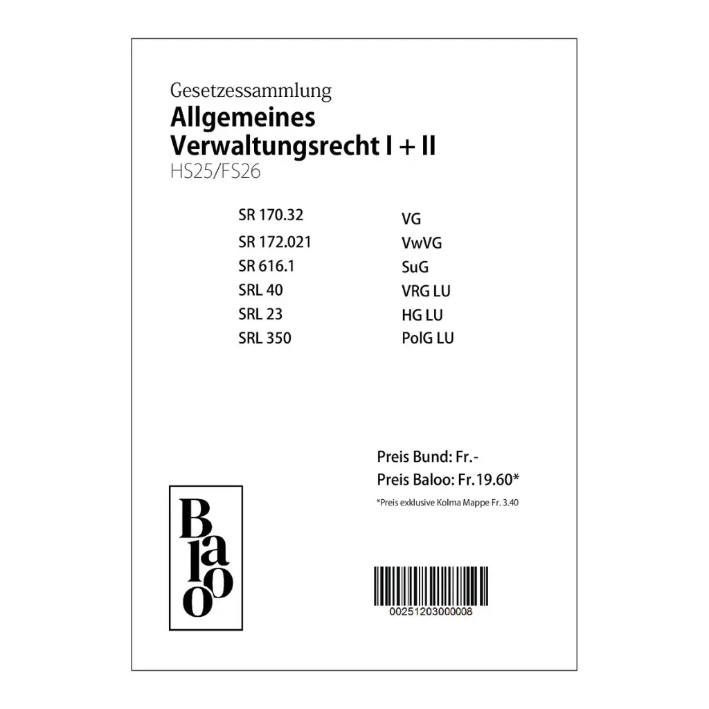 Gesetzessammlung Öffentliches Recht (Allgemeines Verwaltungsrecht I + II) HS25